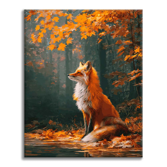 Feuilles d'érable et renard - Peinture par numéros