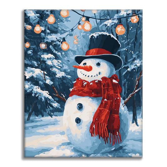Bonhomme de neige avec lumières de Noël - Peinture par numéros