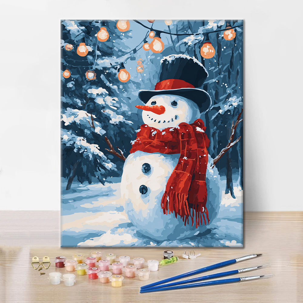 Bonhomme de neige avec lumières de Noël - Peinture par numéros