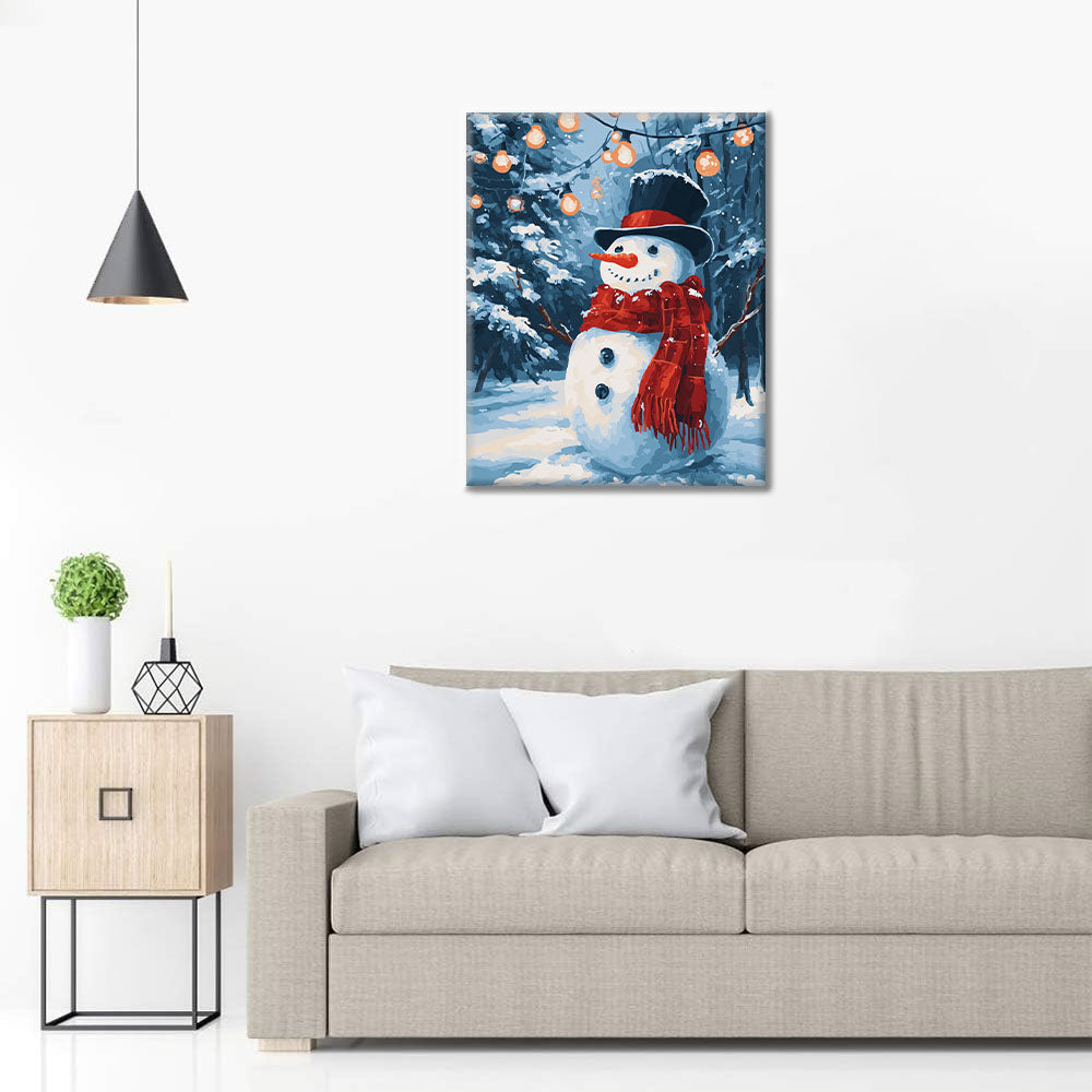 Bonhomme de neige avec lumières de Noël - Peinture par numéros