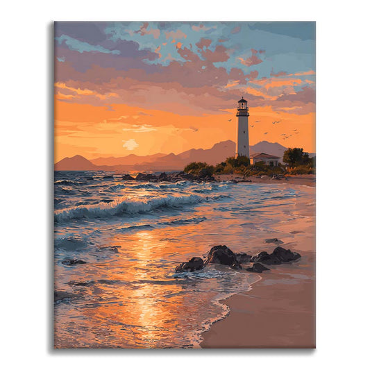 Phare au coucher du soleil - Peinture par numéros