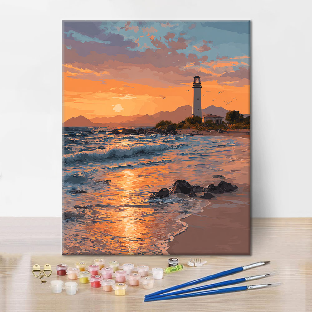 Phare au coucher du soleil - Peinture par numéros