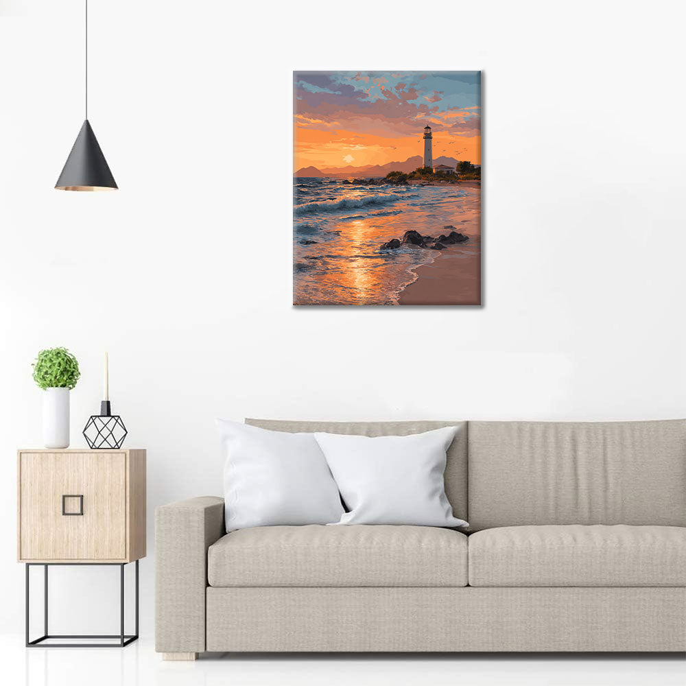 Phare au coucher du soleil - Peinture par numéros