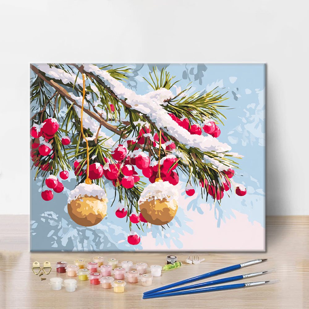 Branches d'hiver avec ornements - Peinture par numéros