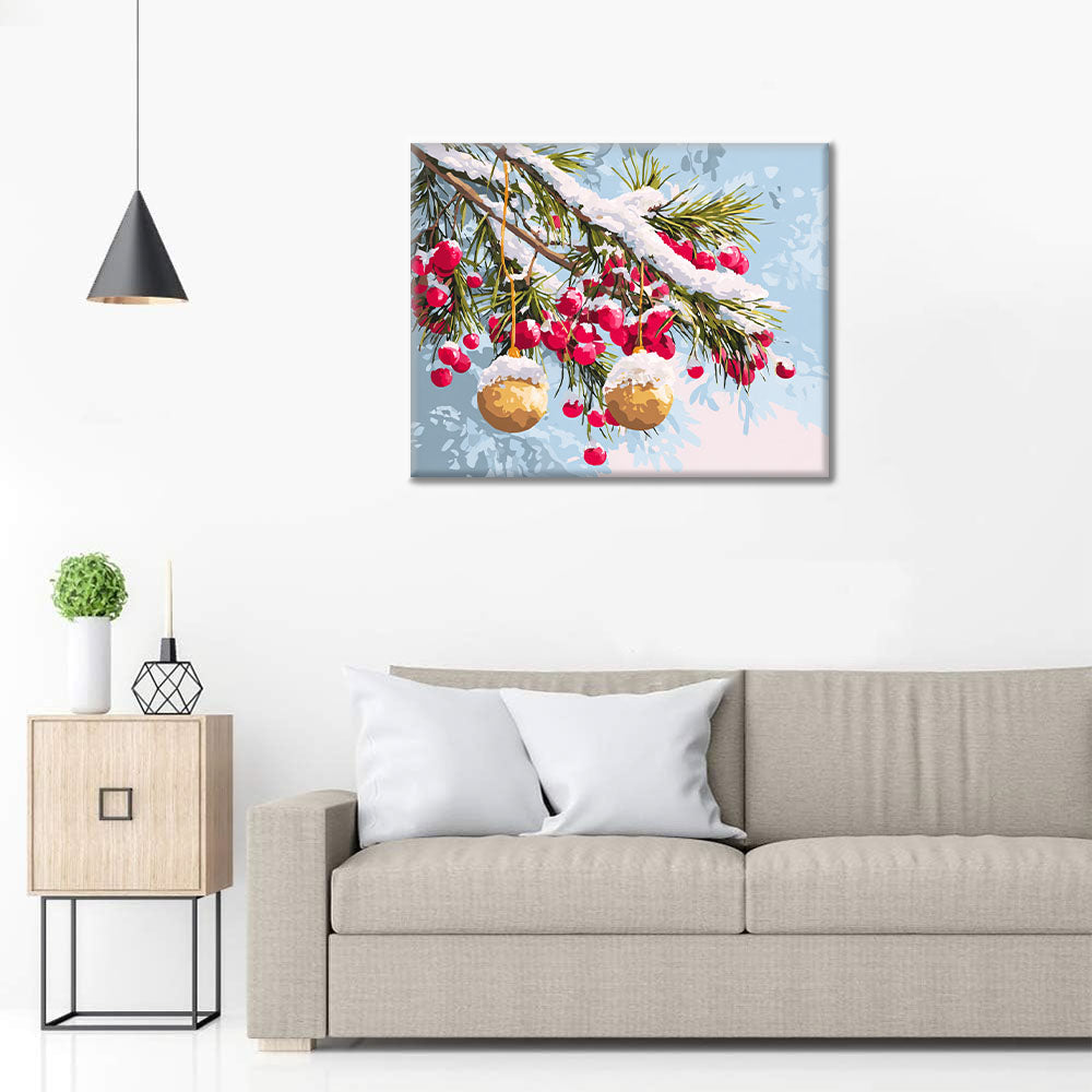 Branches d'hiver avec ornements - Peinture par numéros