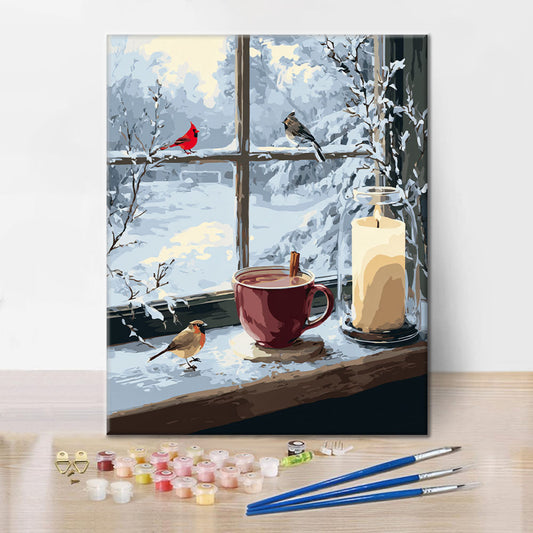 Scène de fenêtre d'hiver - Peinture par numéros