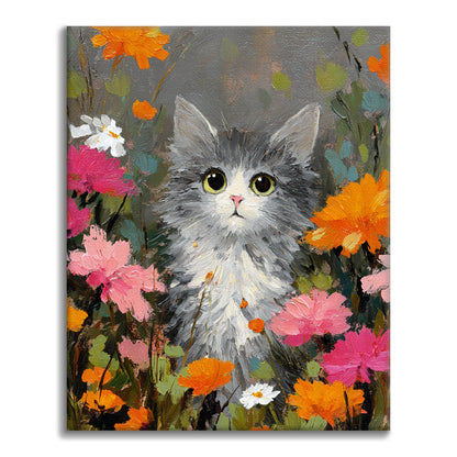 Un chat parmi les fleurs - Peinture par numéros