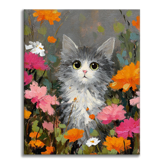 Un chat parmi les fleurs - Peinture par numéros