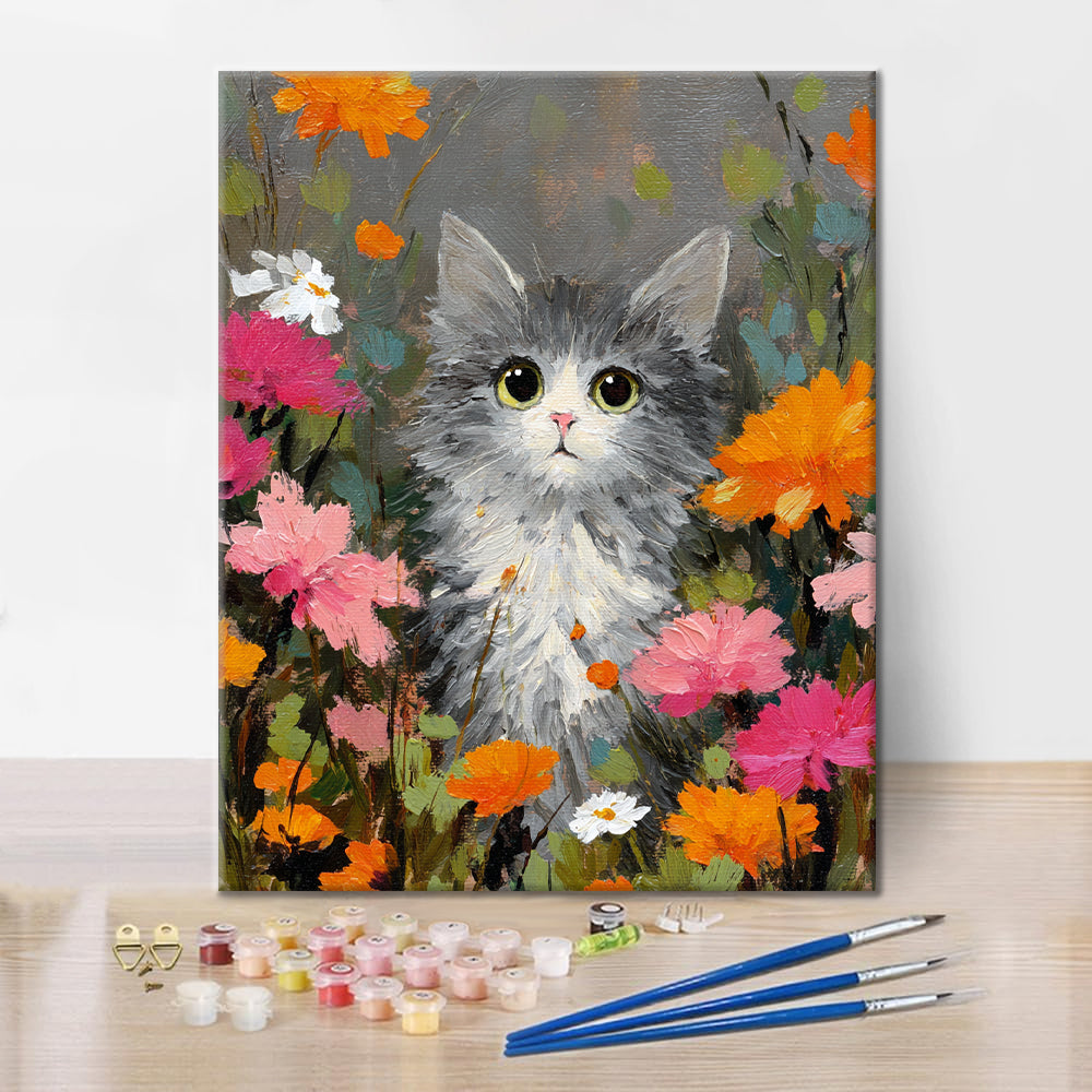Un chat parmi les fleurs - Peinture par numéros