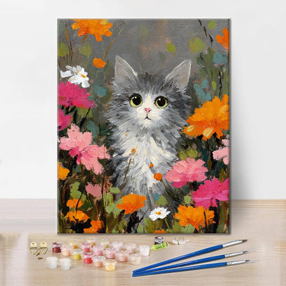 Un chat parmi les fleurs - Peinture par numéros