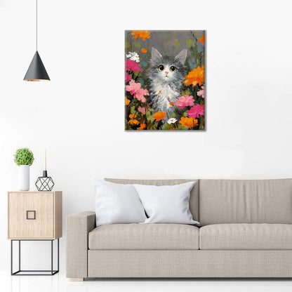 Un chat parmi les fleurs - Peinture par numéros
