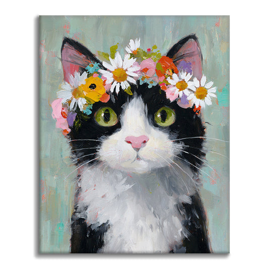 Un chat portant une couronne de fleurs - Peinture par numéros