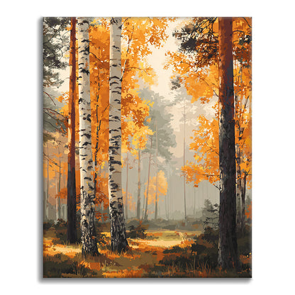 Forêt de bouleaux d'automne - Peinture par numéros