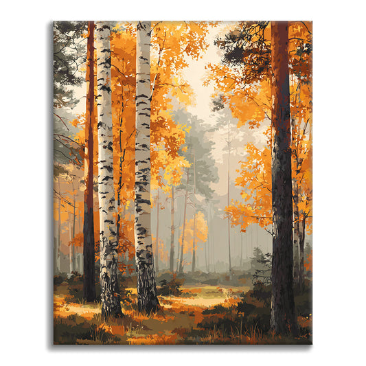 Forêt de bouleaux d'automne - Peinture par numéros