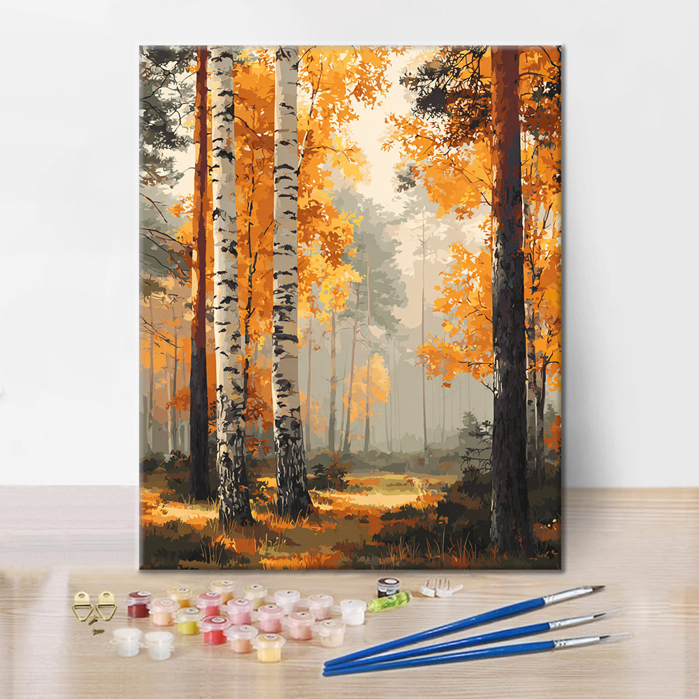 Forêt de bouleaux d'automne - Peinture par numéros