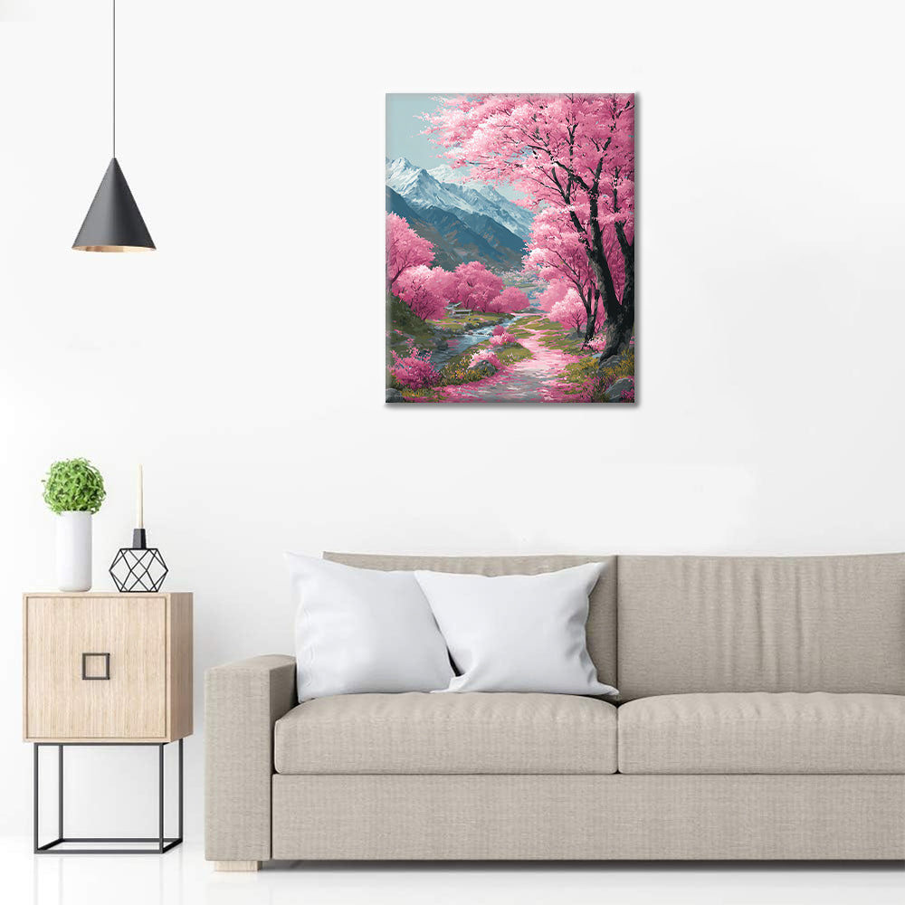 Chemin de cerisiers en fleurs - Peinture par numéros