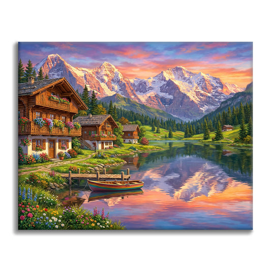 Coucher de soleil alpin suisse - Peinture par numéros