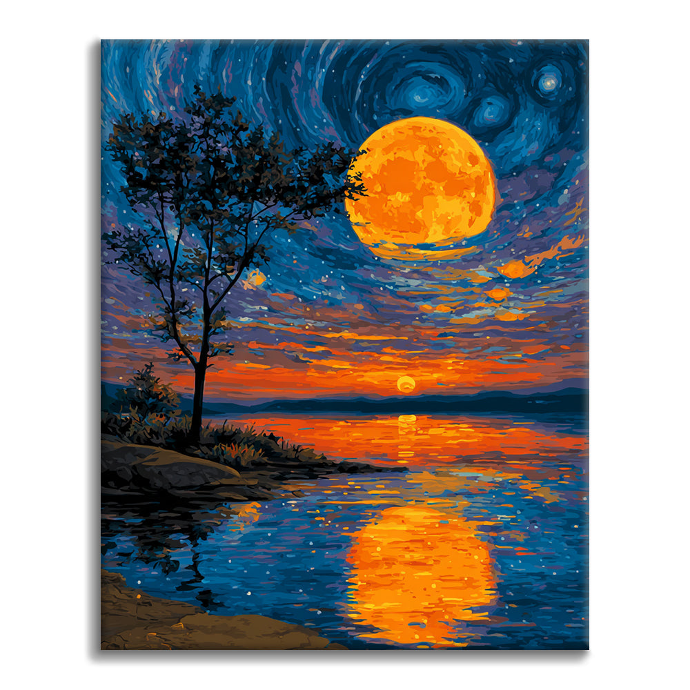 La lune dans le lac - Peinture par numéros