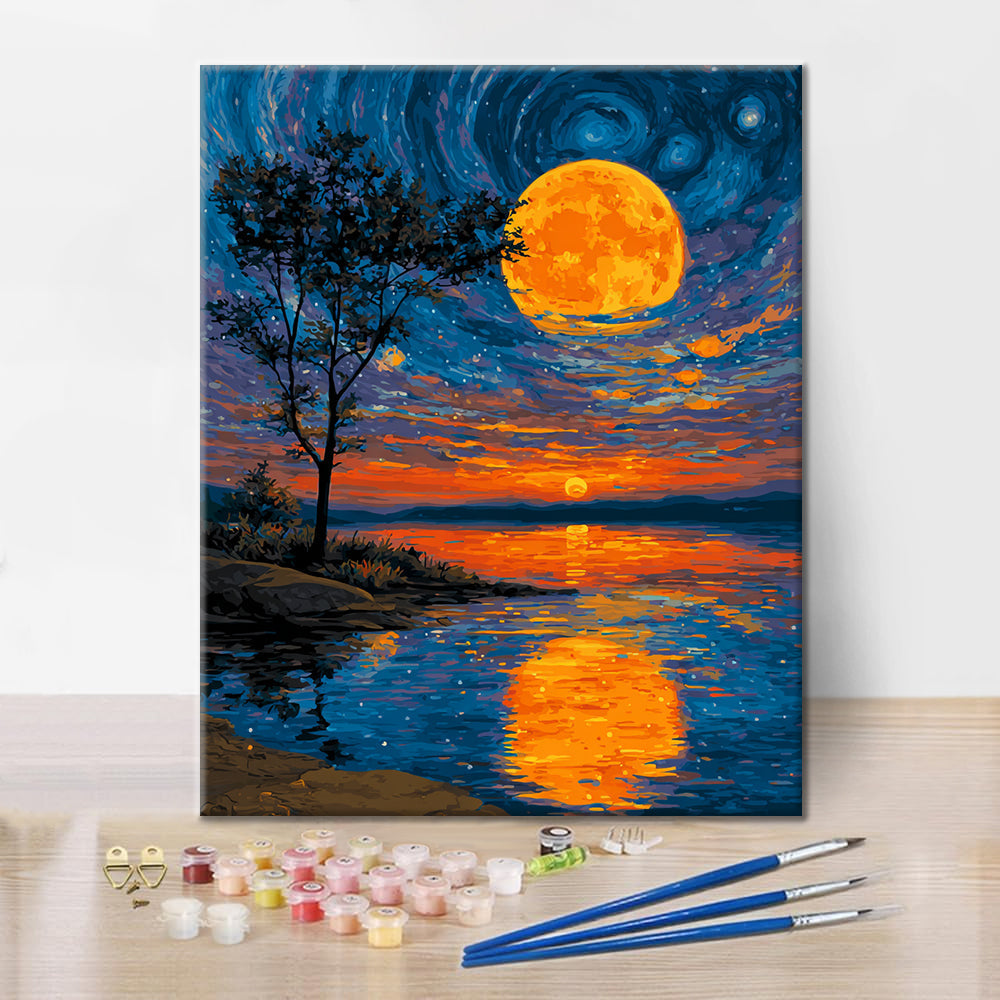 La lune dans le lac - Peinture par numéros