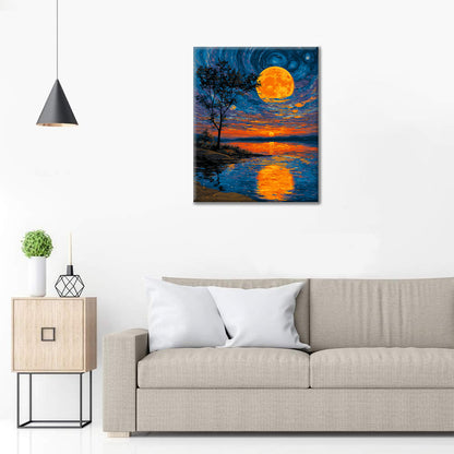 La lune dans le lac - Peinture par numéros