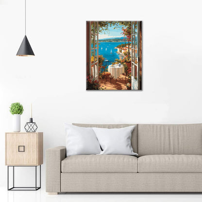 Vue sur la mer depuis la fenêtre. - Peinture par numéros