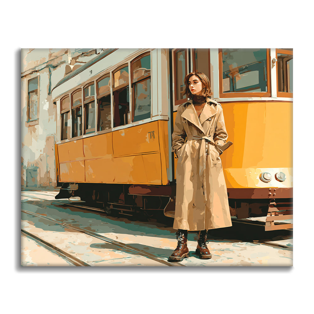 Femme près du tramway - Peinture par numéros