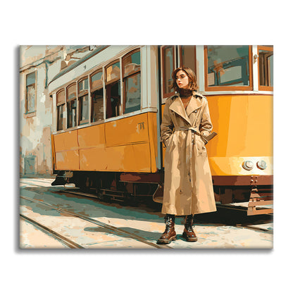 Femme près du tramway - Peinture par numéros