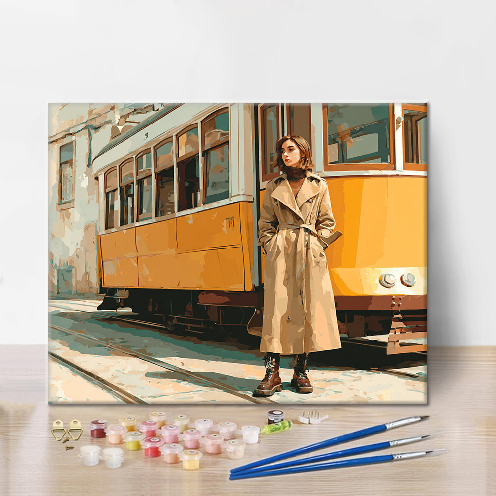 Femme près du tramway - Peinture par numéros