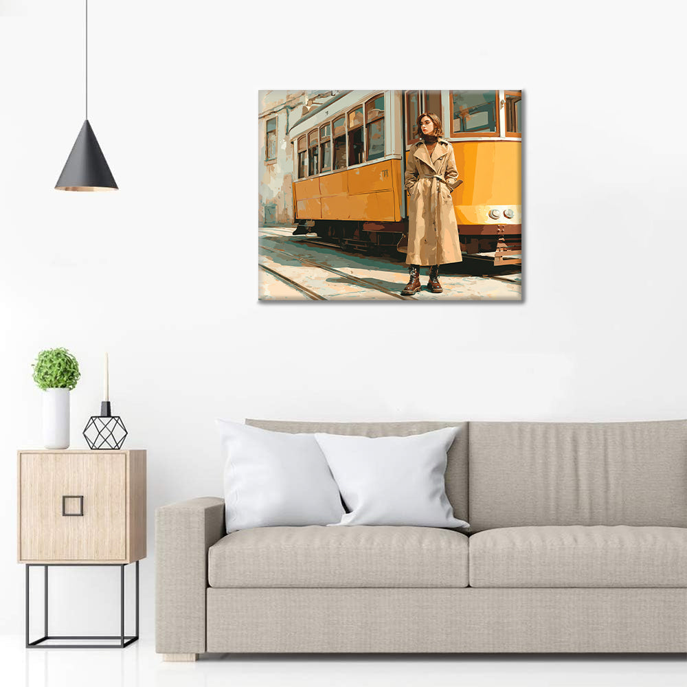 Femme près du tramway - Peinture par numéros