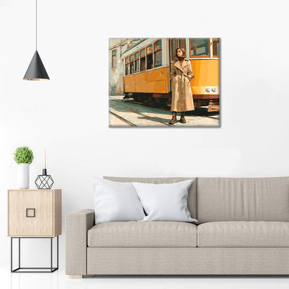 Femme près du tramway - Peinture par numéros