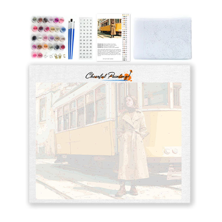 Femme près du tramway - Peinture par numéros