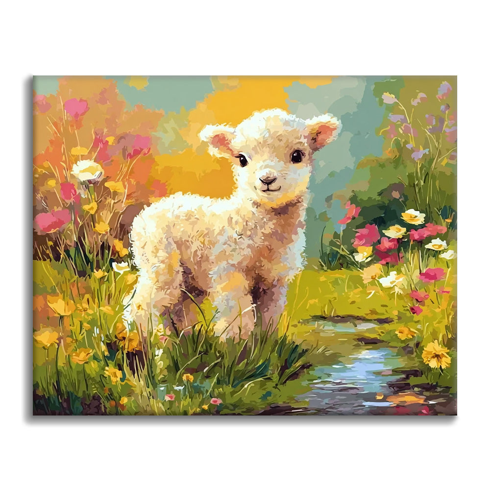 Fleurs et agneau - Peinture par numéros