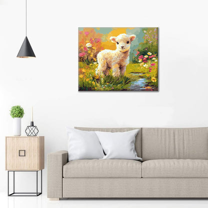 Fleurs et agneau - Peinture par numéros