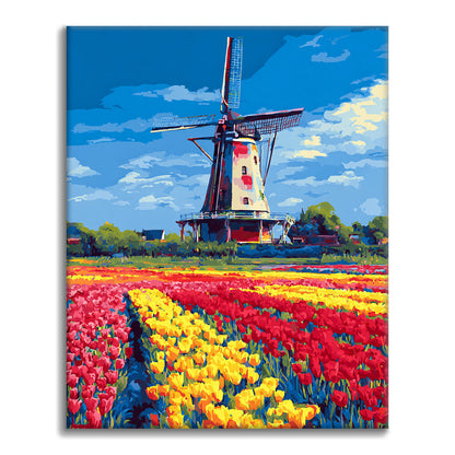Moulin à vent aux tulipes - Peinture par numéros