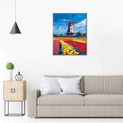Moulin à vent aux tulipes - Peinture par numéros