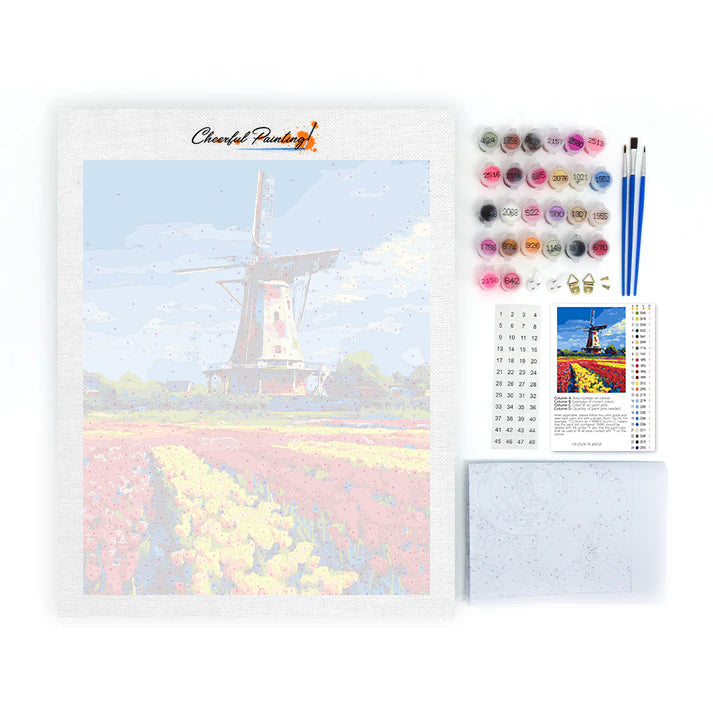 Moulin à vent aux tulipes - Peinture par numéros