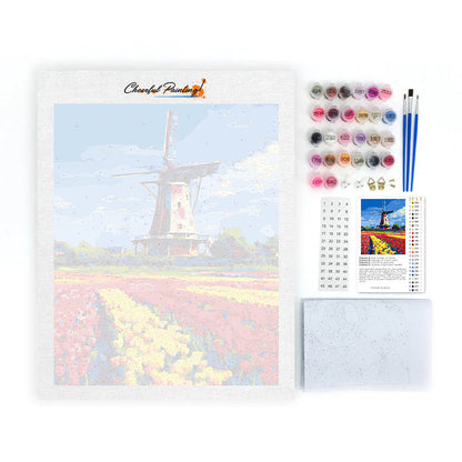 Moulin à vent aux tulipes - Peinture par numéros