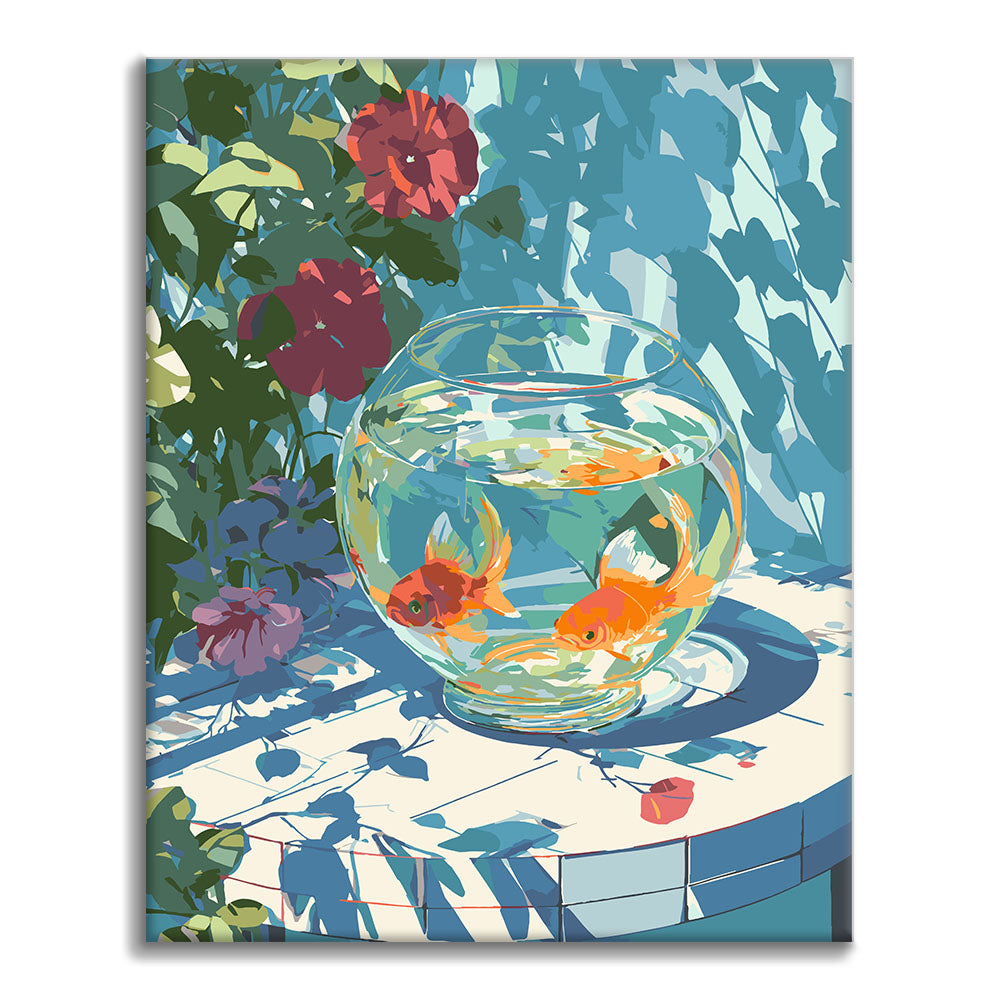 Aquarium et fleurs - Peinture par numéros
