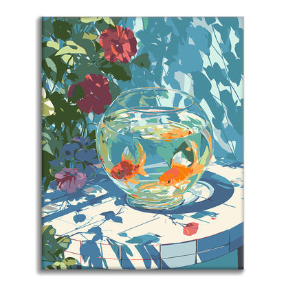 Aquarium et fleurs - Peinture par numéros