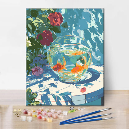 Aquarium et fleurs - Peinture par numéros