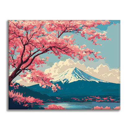 Paysage printanier du mont Fuji - Peinture par numéros
