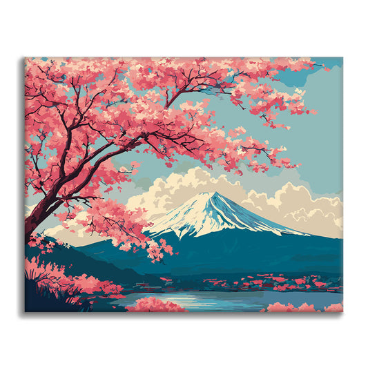 Paysage printanier du mont Fuji - Peinture par numéros