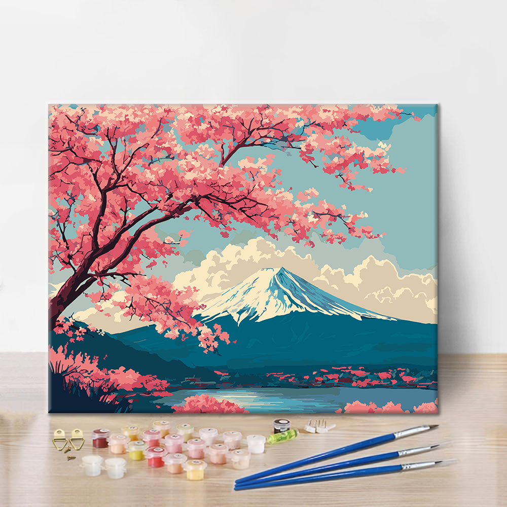 Paysage printanier du mont Fuji - Peinture par numéros
