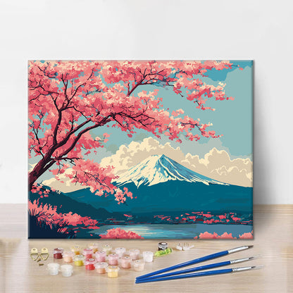 Paysage printanier du mont Fuji - Peinture par numéros