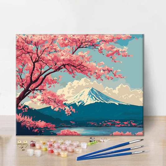 Paysage printanier du mont Fuji - Peinture par numéros