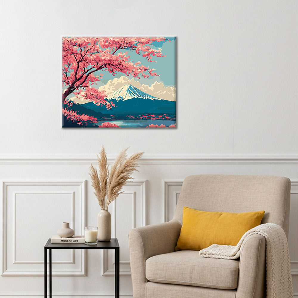 Paysage printanier du mont Fuji - Peinture par numéros