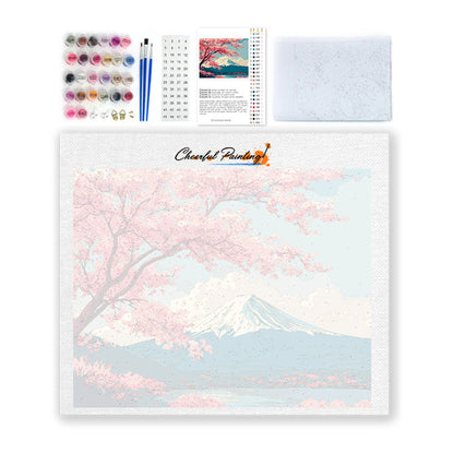 Paysage printanier du mont Fuji - Peinture par numéros