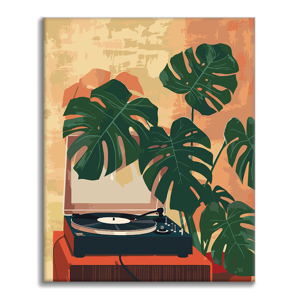 Gramophone et plantes vertes - Peinture par numéros