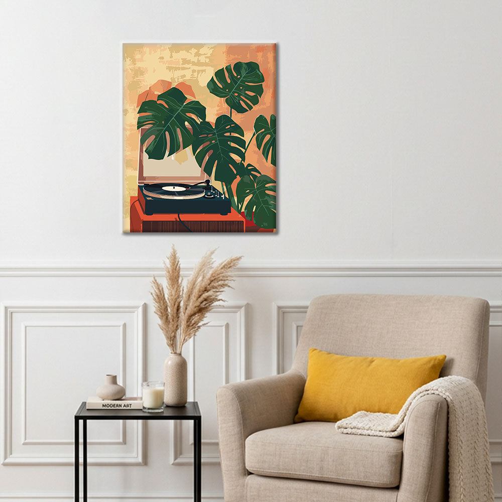 Gramophone et plantes vertes - Peinture par numéros