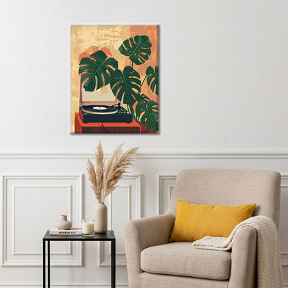 Gramophone et plantes vertes - Peinture par numéros